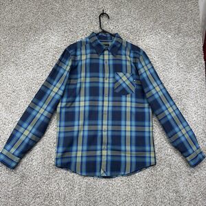 Marmot Flannel Shirt Men's Medium Blue Green Plaid Midweight Button Up Pocket